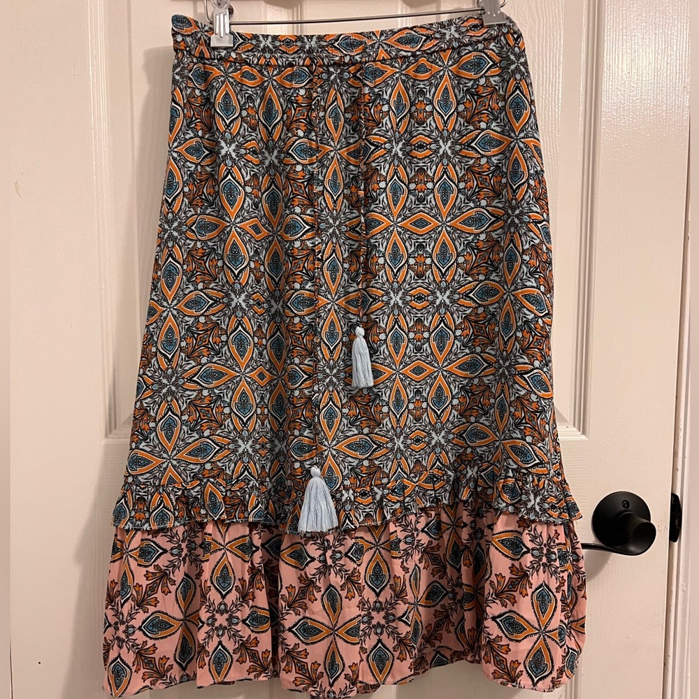 LOFT Geometric Patterned Midi Skirt - Orange, Blue, Pink